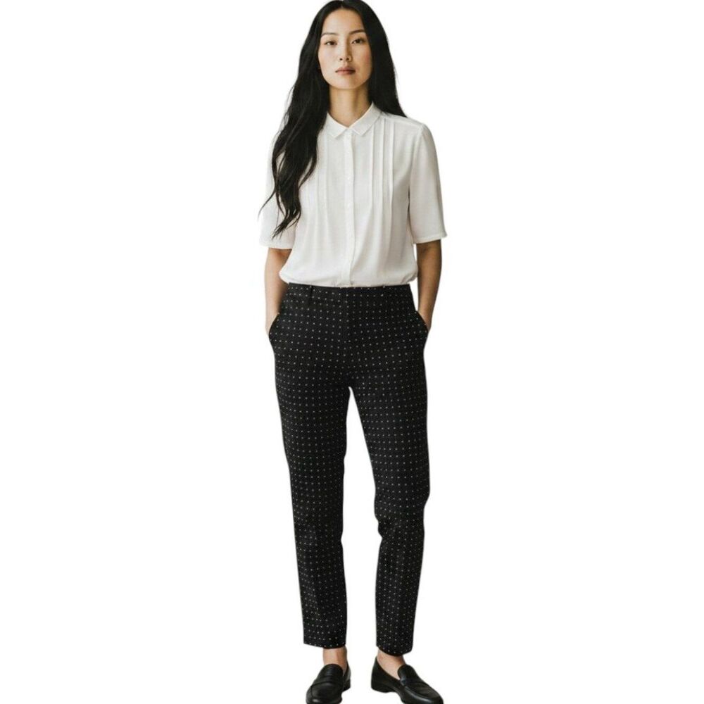 Zara Woman Black Micro Dot Straight Leg Trousers Size S Tailored Work Pants